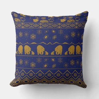 Cojín Decorativo Mama Oso con patrón de oso bebé en azul y oro