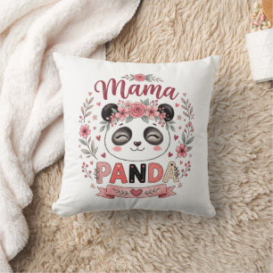 Cojín Decorativo Mamá Panda Adorable con Flores Rosas y Corazones