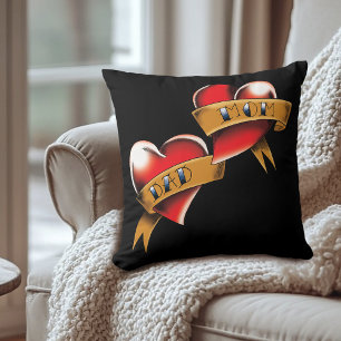 Cojín Decorativo Mamá papá tatuaje del corazón rojo