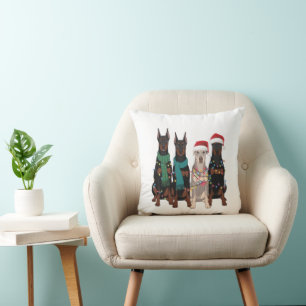 Cojín Decorativo Mamá Perro Amante Doberman Navidad Fiesta 