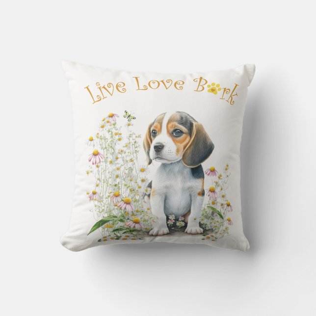 Cojín Decorativo Mamá Perro Beagle Floral (Anverso)