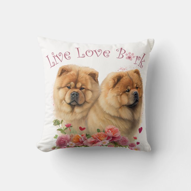 Cojín Decorativo Mamá Perro Chow Chow Floral (Anverso)