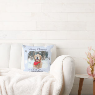 Cojín Decorativo Mamá Perro Foto Pet Azul Hielo Navidad