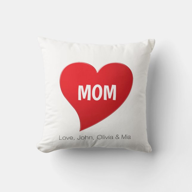 Cojín Decorativo Mamá personalizado, letras blancas de corazón rojo (Anverso)