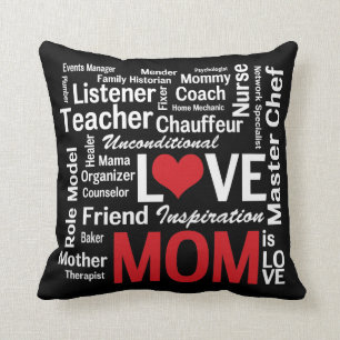 Cojín Decorativo Mamá polivalente asombrosa roja y negra