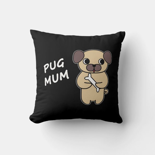 Cojín Decorativo MAMÁ PUG - Negro (Anverso)