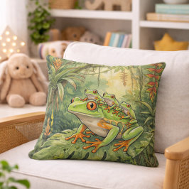 Cojín Decorativo Mamá Rana Arbórea Adorable y Ranitas Animales de l