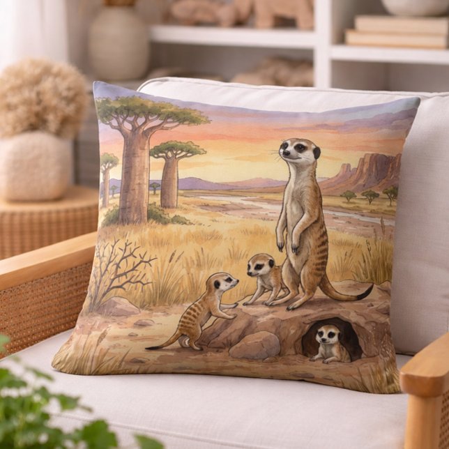 Cojín Decorativo Mamá suricata y crías animales de safari  (Subido por el creador)