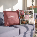 Cojín Decorativo Mamá te ama | Bloque de color moderno de 6 fotos<br><div class="desc">Personalizar esta bolsa de té única con 6 fotos cuadradas dispuestas en un diseño de collage de cuadrícula. Con "Mamá" yendo en diagonal en cuadrados rosados oscuros. Habitación en la parte posterior para añadir tu mensaje personalizado. Se pueden cambiar todos los colores. Ya sea su cumpleaños, el Día de la...</div>