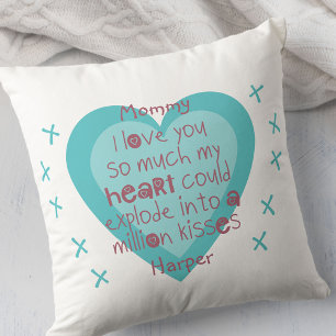 Cojín Decorativo Mamá te amo mucho .. Corazón y besos blancos