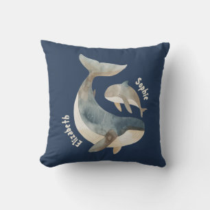 Cojín Decorativo Mama Whale Custom Name Navy Blue Mother's Day
