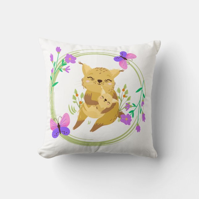 Cojín Decorativo Mama y baby lynx/wildcat (Anverso)