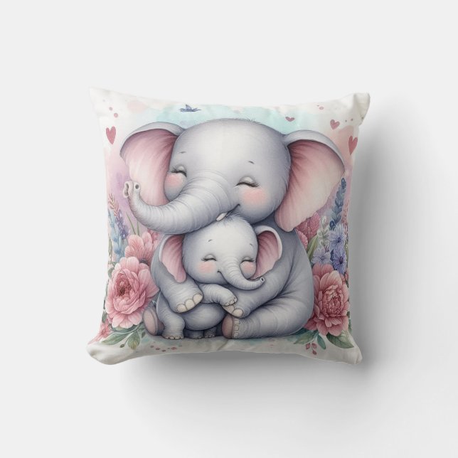 Cojín Decorativo Mamá y bebé elefante (Anverso)