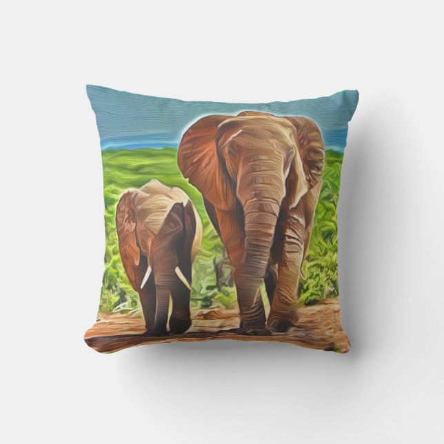 Cojín Decorativo Mamá y bebé elefante (Anverso)