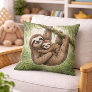 Cojín Decorativo Mamá y bebé perezoso lindos animales de la selva 