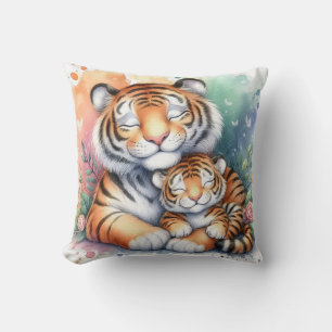 Cojín Decorativo Mamá y cachorro de tigre