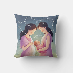 Cojín Decorativo Mamá y Rótulos Zodiac bebé se unen a los corazones