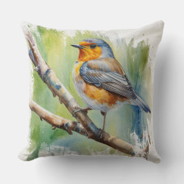 Cojín Decorativo Mañana Song robin pájaro pintando arte en la pared