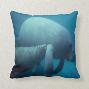 Cojín Decorativo Manatee-madre y becerro de la VIDA del MAR