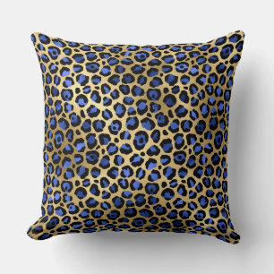Cojín Decorativo Mancha de leopardo de oro y azul real elegante