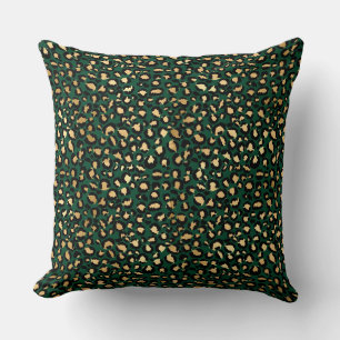 Cojín Decorativo Mancha de Leopardo Dorada y Verde Oscuro con Estil