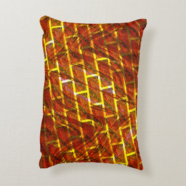 Cojín Decorativo ¿Mancha roja, raspada, grilla dorada o efecto ladr (Atrás (Vertical))