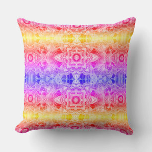 Cojín Decorativo Mandalá arabesco en amarillo, rosa y púrpura