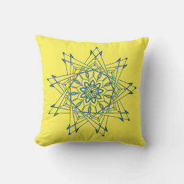 Cojín decorativo Mandala azul profundo y amarillo