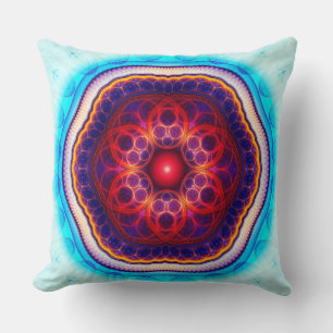 Cojín Decorativo Mandala azul rojo fractal armónico