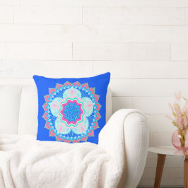 Cojín Decorativo Mandala Azul Rosa sobre Fondo Azul