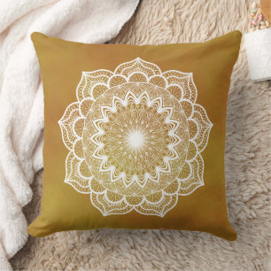Cojín Decorativo Mandala Blanco sobre Fondo Dorado