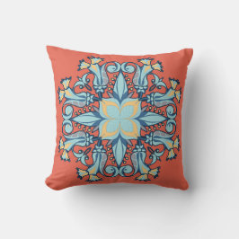 Cojín Decorativo Mandala Bloom Pillow in Coral Red