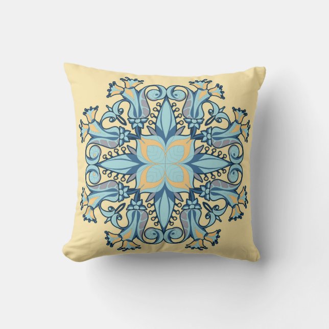 Cojín Decorativo Mandala Bloom Pillow in Yellow (Anverso)