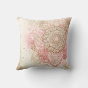 Cojín Decorativo Mándala Bohemio Boho de Color Rosa Marrón Crema Mo