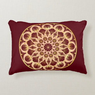 Cojín Decorativo Mandala Bordeauxrojo Dorado sobre fondo Bordeauxro
