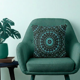 Cojín Decorativo Mandalá Botánico Oscuro Noir