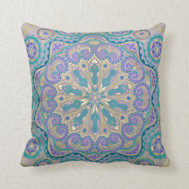 Cojín Decorativo Mandala colorida linda en azul y oro púrpuras