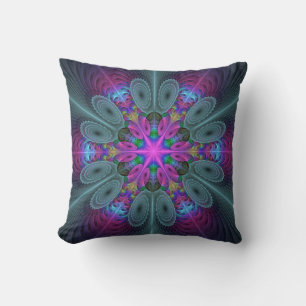 Cojín Decorativo Mandalá Colorido Arte Espiritual Fractal Con Rosa