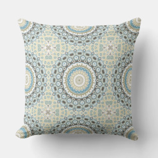 Cojín Decorativo Mandala Costera en Tonos de Arena, Azul y Madera F