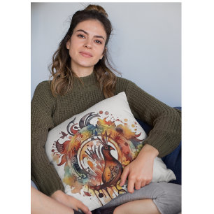 Cojín Decorativo Mandala de acuarela tribal fenix