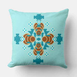Cojín Decorativo Mandala de cuatro puntos: aqua, marrón y turquesa