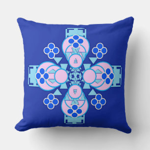 Cojín Decorativo Mándala de cuatro puntos - orquídea, azul y cobalt