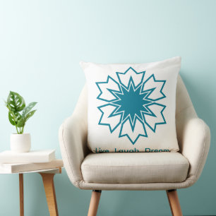 Cojín Decorativo Mandalá de Estrella Geométrica Azul Moderno Monogr