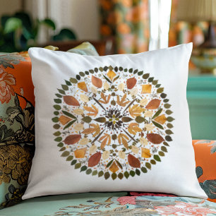 Cojín Decorativo Mándala de Flor Prensada l Floral Botánico Otoñal