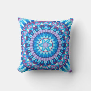 Cojín Decorativo Mandalá de invierno patrón de copo de nieve azul H