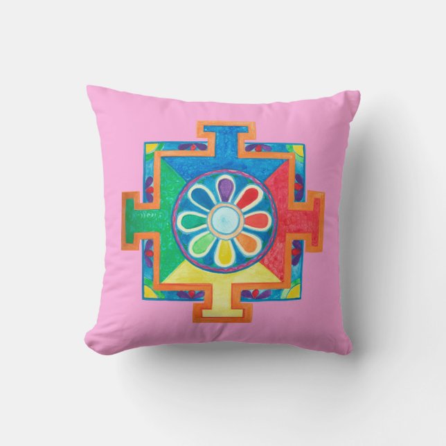 Cojín Decorativo Mandala de la creación acuarela (Anverso)
