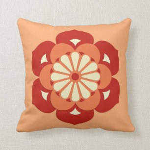 Cojín Decorativo Mandala de la flor de Lotus, naranja en colores