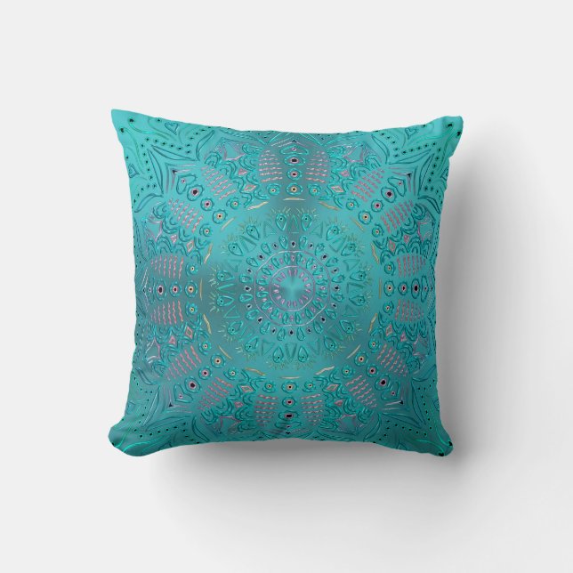 Cojín Decorativo Mandala de las azules turquesas (Anverso)