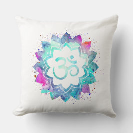 Cojín Decorativo Mandala de Lotus de la acuarela del símbolo de OM