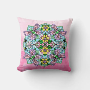 Cojín Decorativo Mandala de mariposa rosa y morada